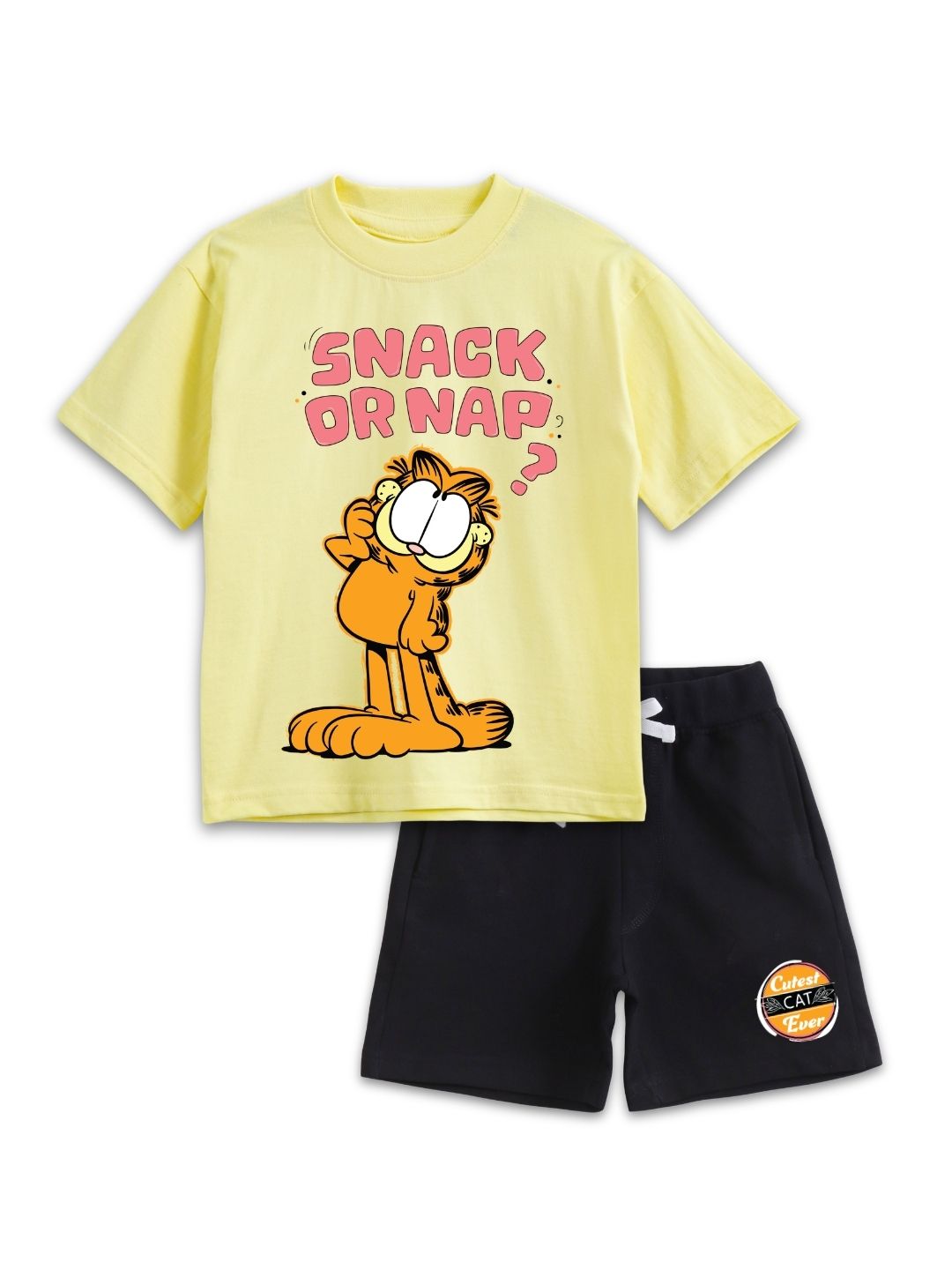 Pastel Yellow Garfield “Snack Or Nap?” Fun Co-Ord Set for Kids
