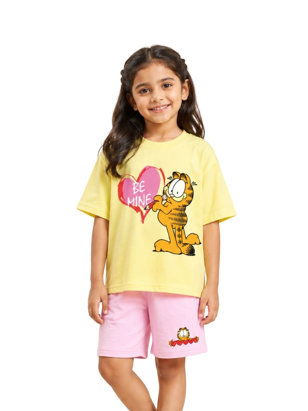 Pastel Yellow Garfield “Be Mine” Love Heart Co-Ord Set for Kids