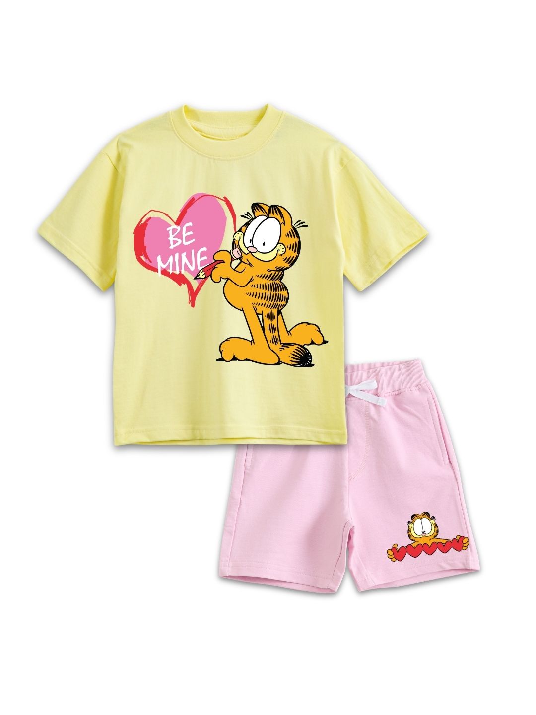 Pastel Yellow Garfield “Be Mine” Love Heart Co-Ord Set for Kids