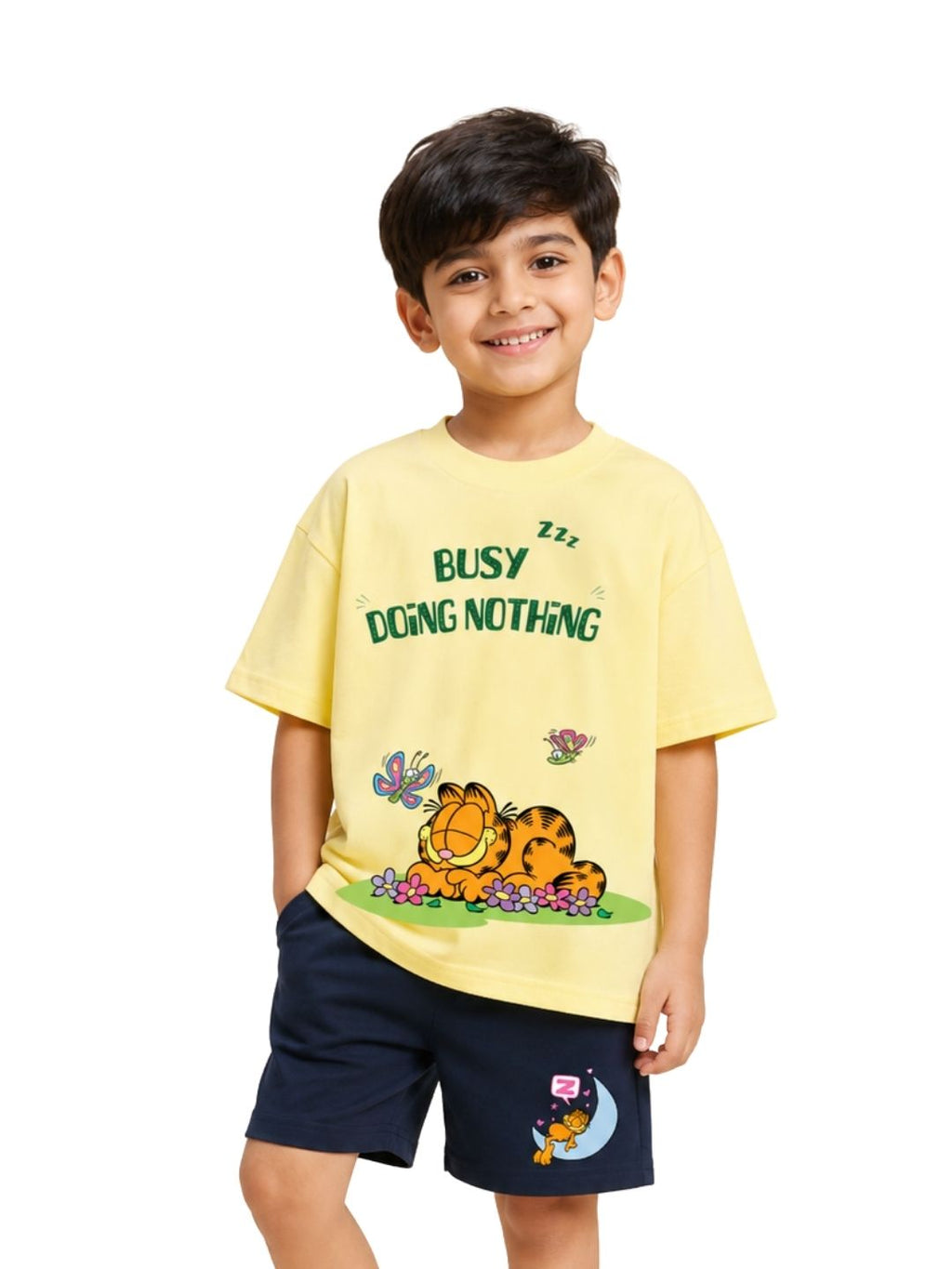 Pastel Yellow Garfield “Busy Doing Nothing” Sleepy Fun Co-Ord Set for Kids