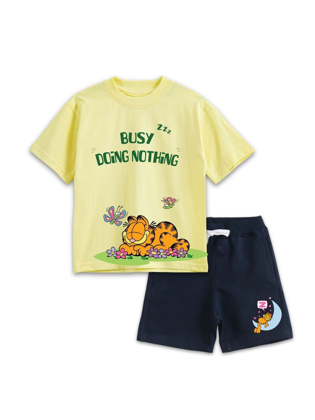 Pastel Yellow Garfield “Busy Doing Nothing” Sleepy Fun Co-Ord Set for Kids