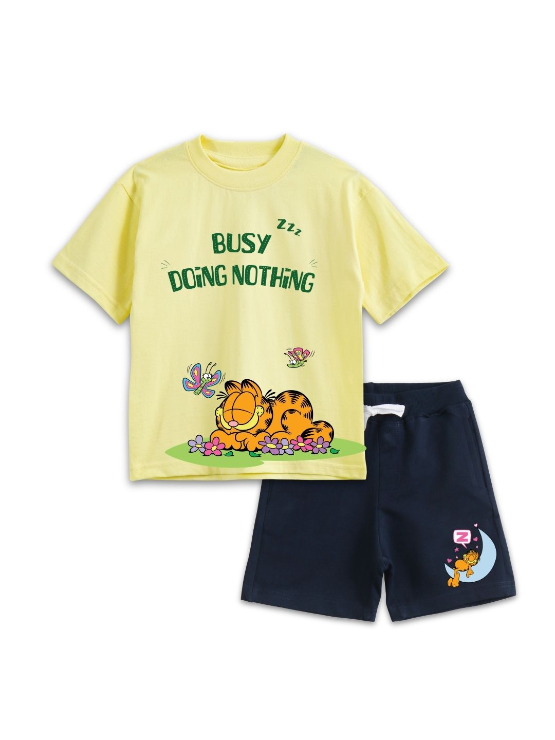 Pastel Yellow Garfield “Busy Doing Nothing” Sleepy Fun Co-Ord Set for Kids