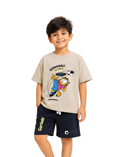 Beige Garfield “Goooal! Play Mode On” Football Co-Ord Set for Kids