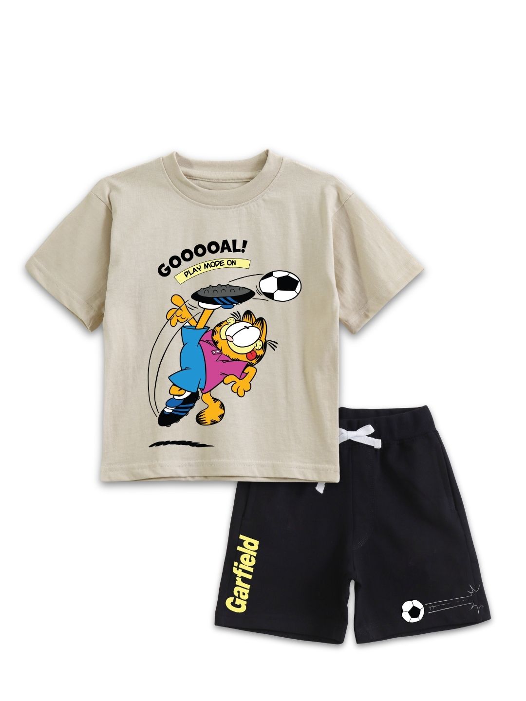 Beige Garfield “Goooal! Play Mode On” Football Co-Ord Set for Kids