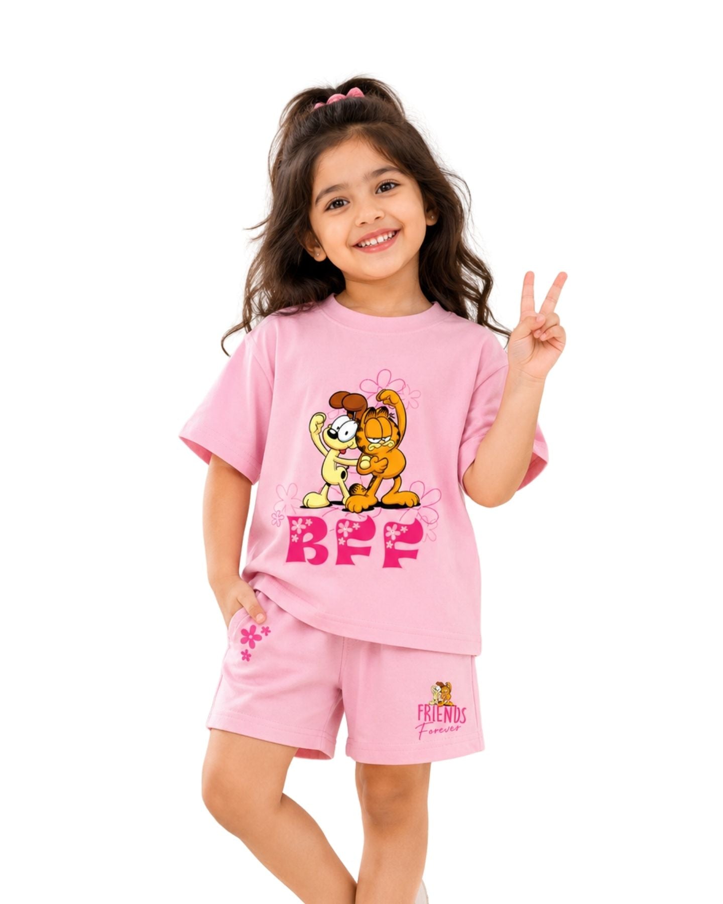 Garfield & Odie BFF Graphic Printed Cotton T-Shirt & Shorts Set