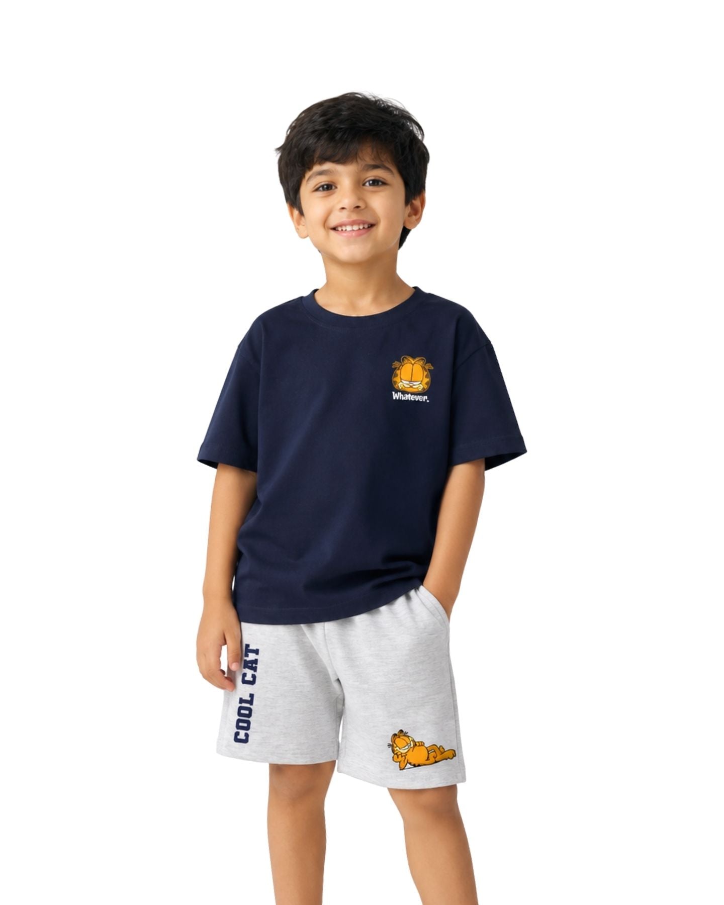 Garfield Cool Cat Graphic Printed Cotton T-Shirt & Shorts Set