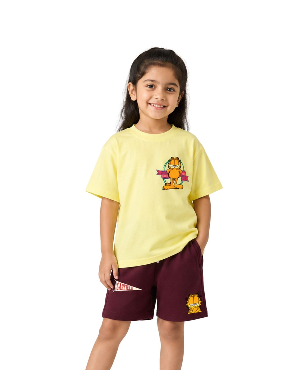 Garfield Yellow Graphic Printed Cotton T-Shirt & Shorts Set