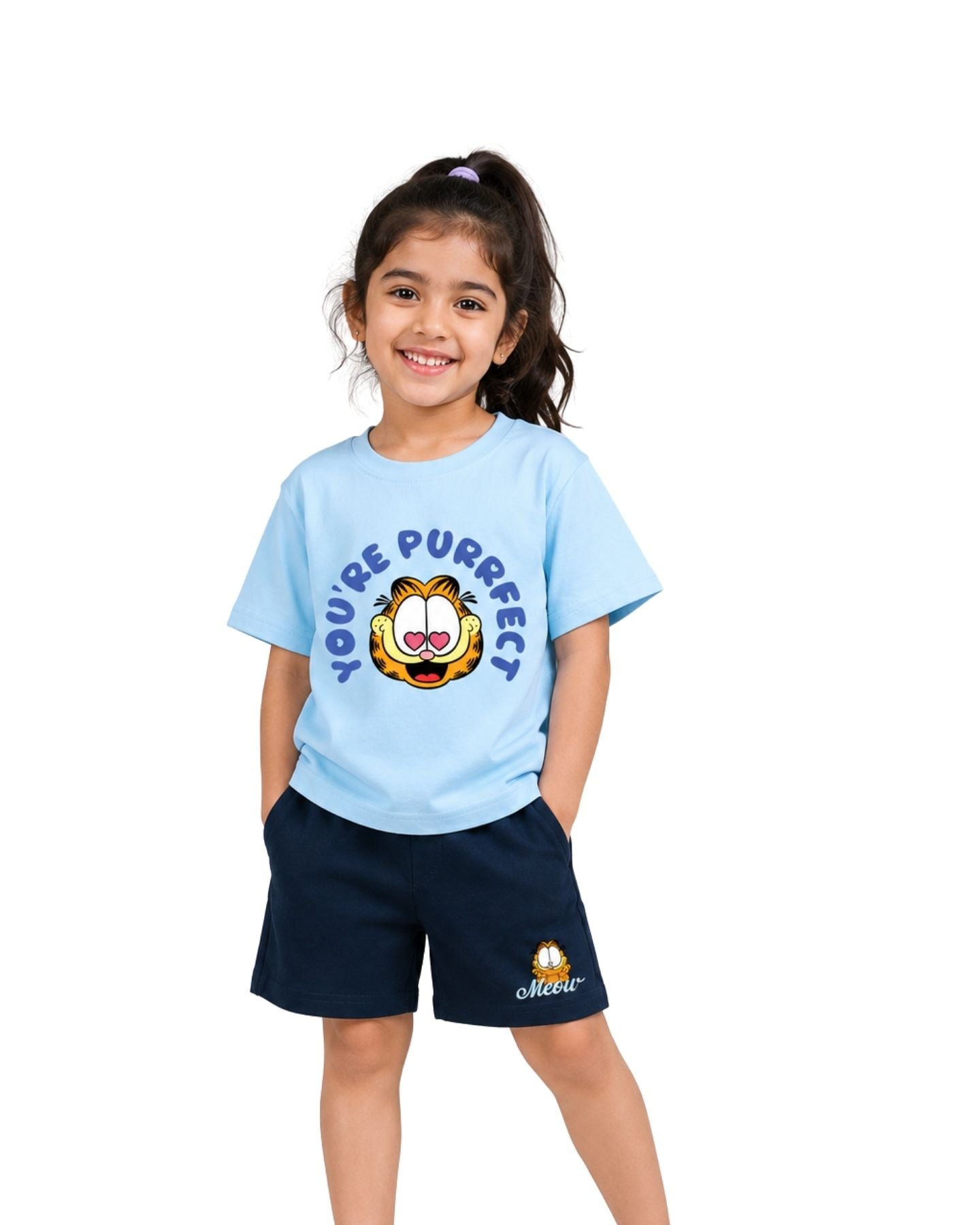 Garfield "You're Purrfect" Graphic Printed Cotton T-Shirt & Shorts Set