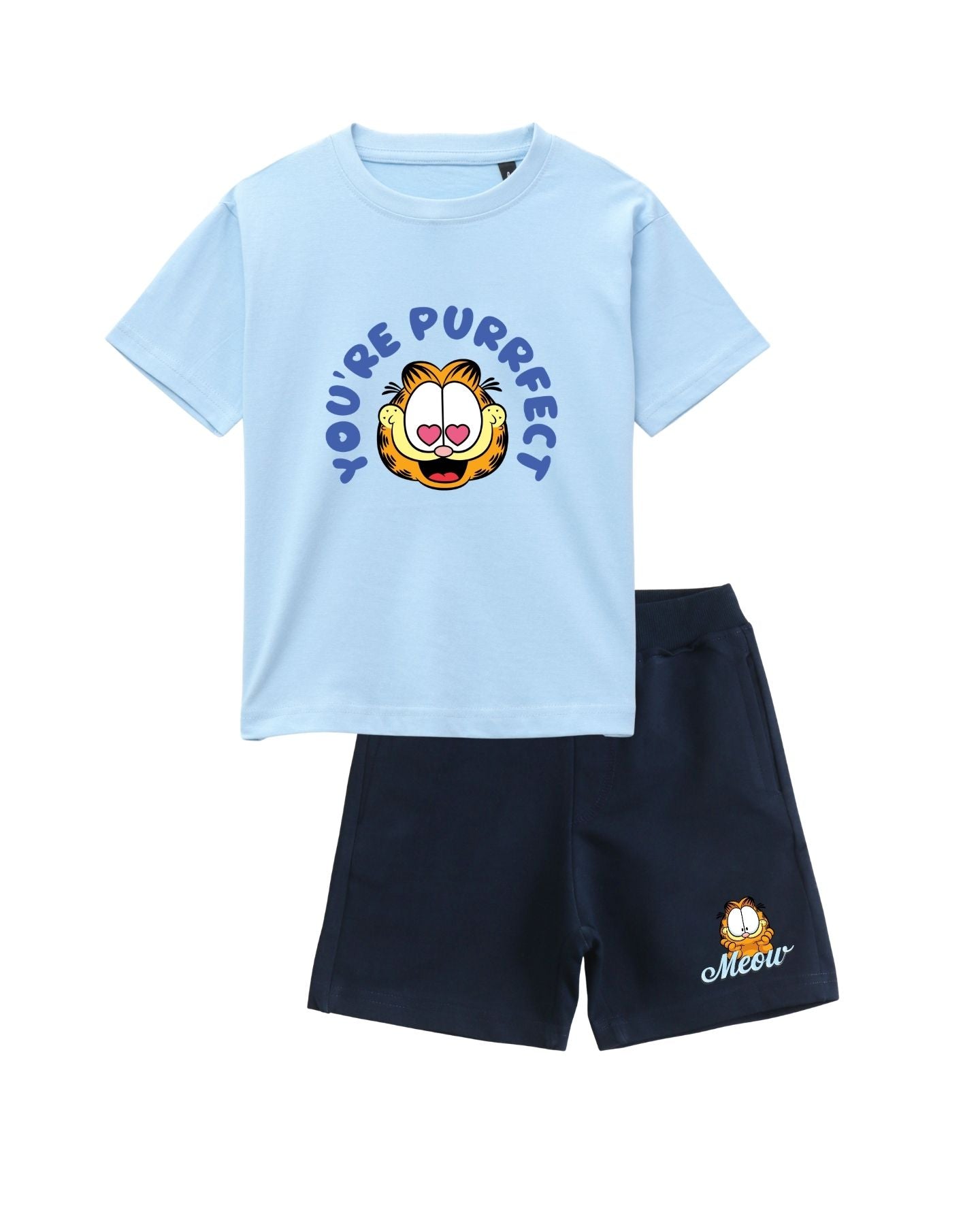 Garfield "You're Purrfect" Graphic Printed Cotton T-Shirt & Shorts Set