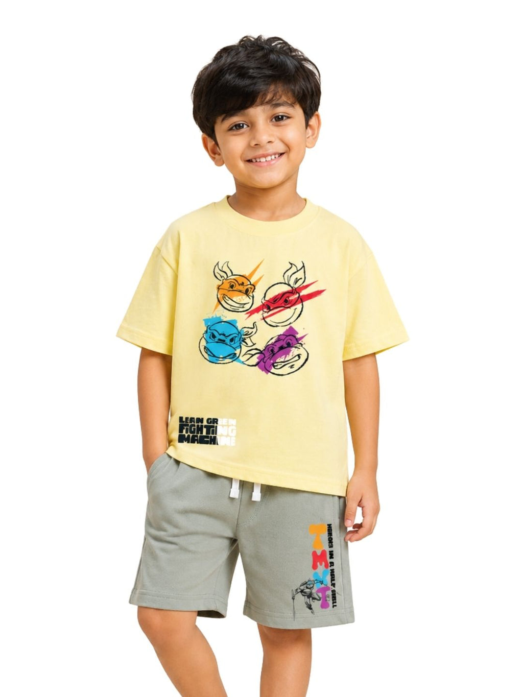 Pastel Yellow TMNT “Lean Green Fighting Machine” Ninja Co-Ord Set for Kids