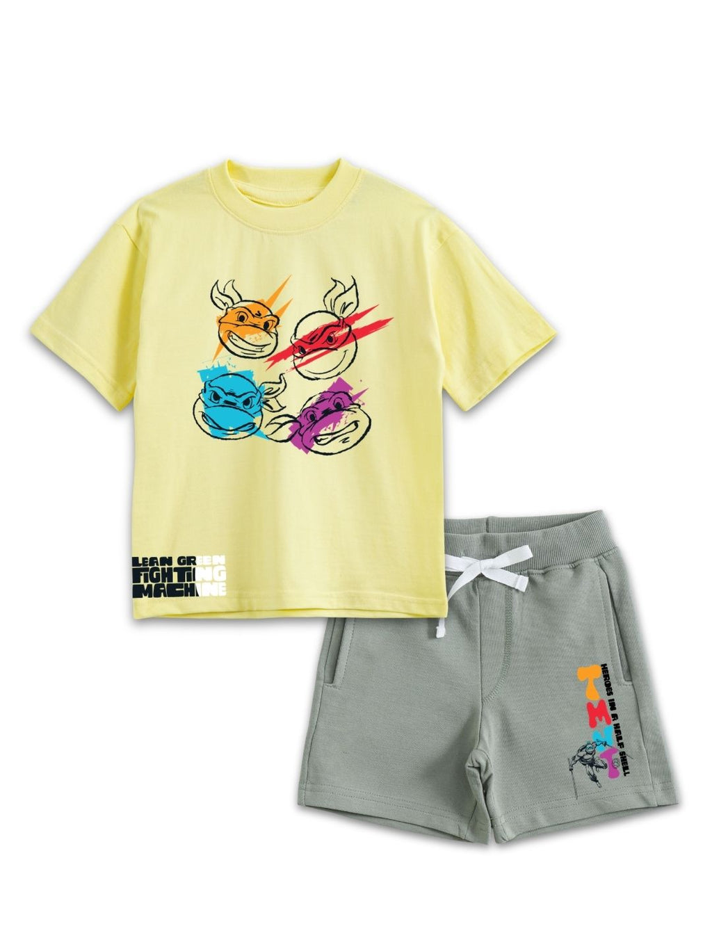 Pastel Yellow TMNT “Lean Green Fighting Machine” Ninja Co-Ord Set for Kids