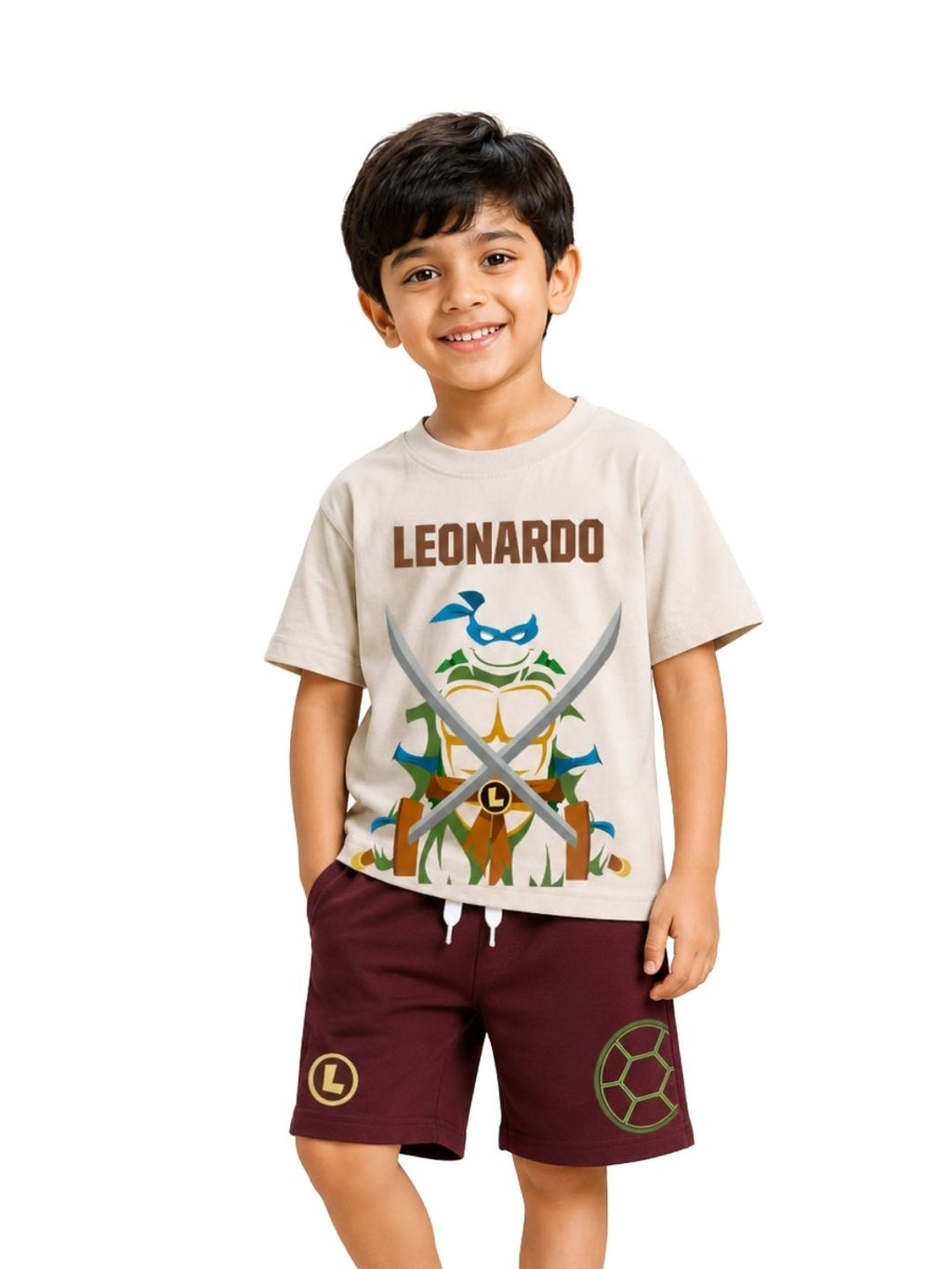 Beige TMNT Leonardo Ninja Warrior Co-Ord Set for Kids