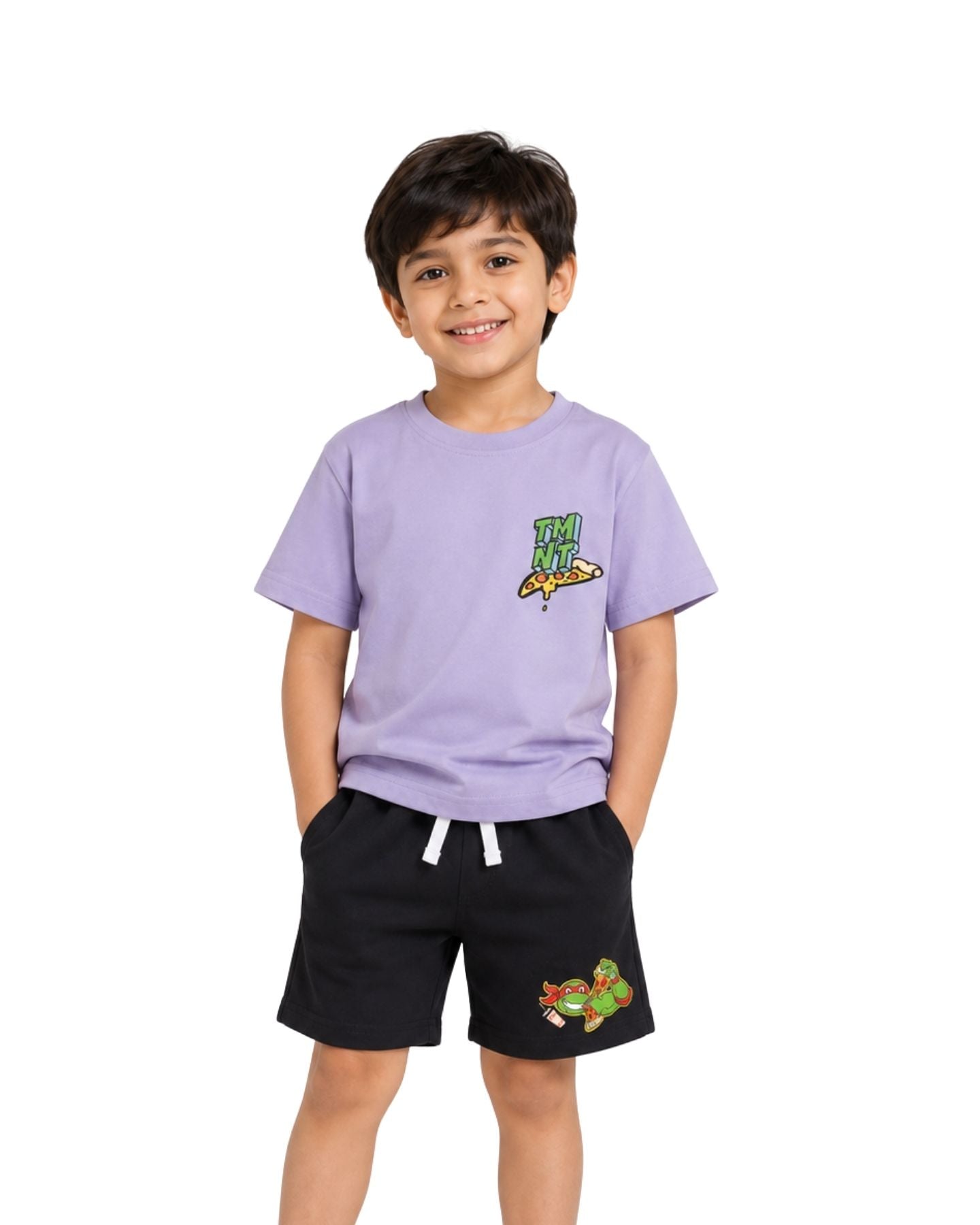 Teenage Mutant Ninja Turtles Pizza Graphic Printed Cotton T-Shirt & Shorts Set