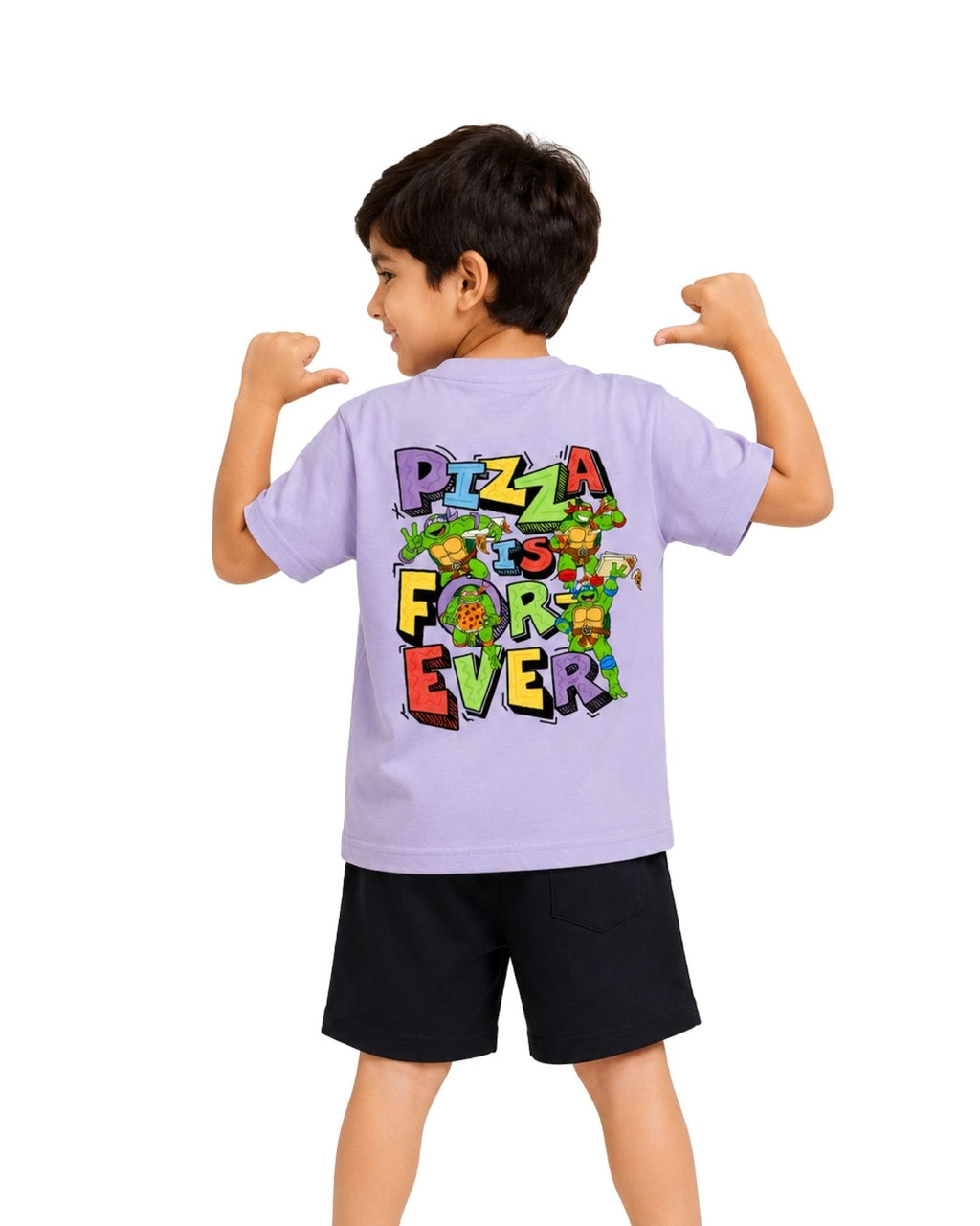 Teenage Mutant Ninja Turtles Pizza Graphic Printed Cotton T-Shirt & Shorts Set
