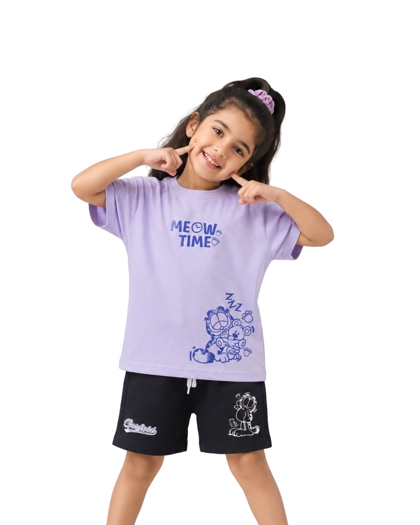 Garfield Meow Time Graphic Printed Cotton T-Shirt & Shorts Set