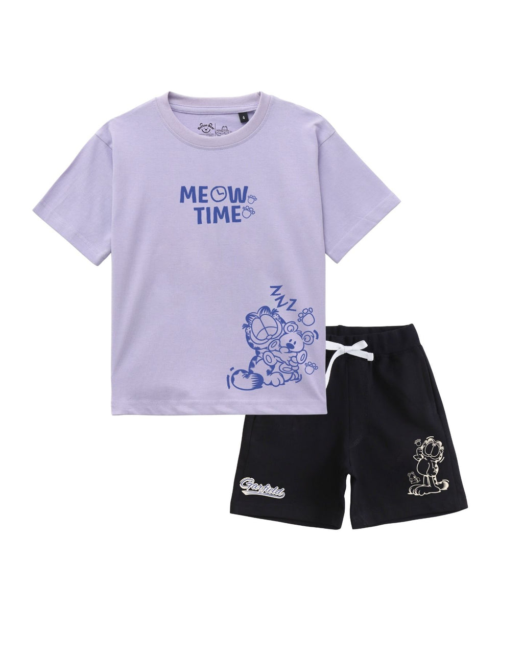Garfield Meow Time Graphic Printed Cotton T-Shirt & Shorts Set