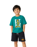 Garfield Eat Sleep Repeat Graphic Printed Cotton T-Shirt & Shorts Set