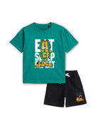 Garfield Eat Sleep Repeat Graphic Printed Cotton T-Shirt & Shorts Set