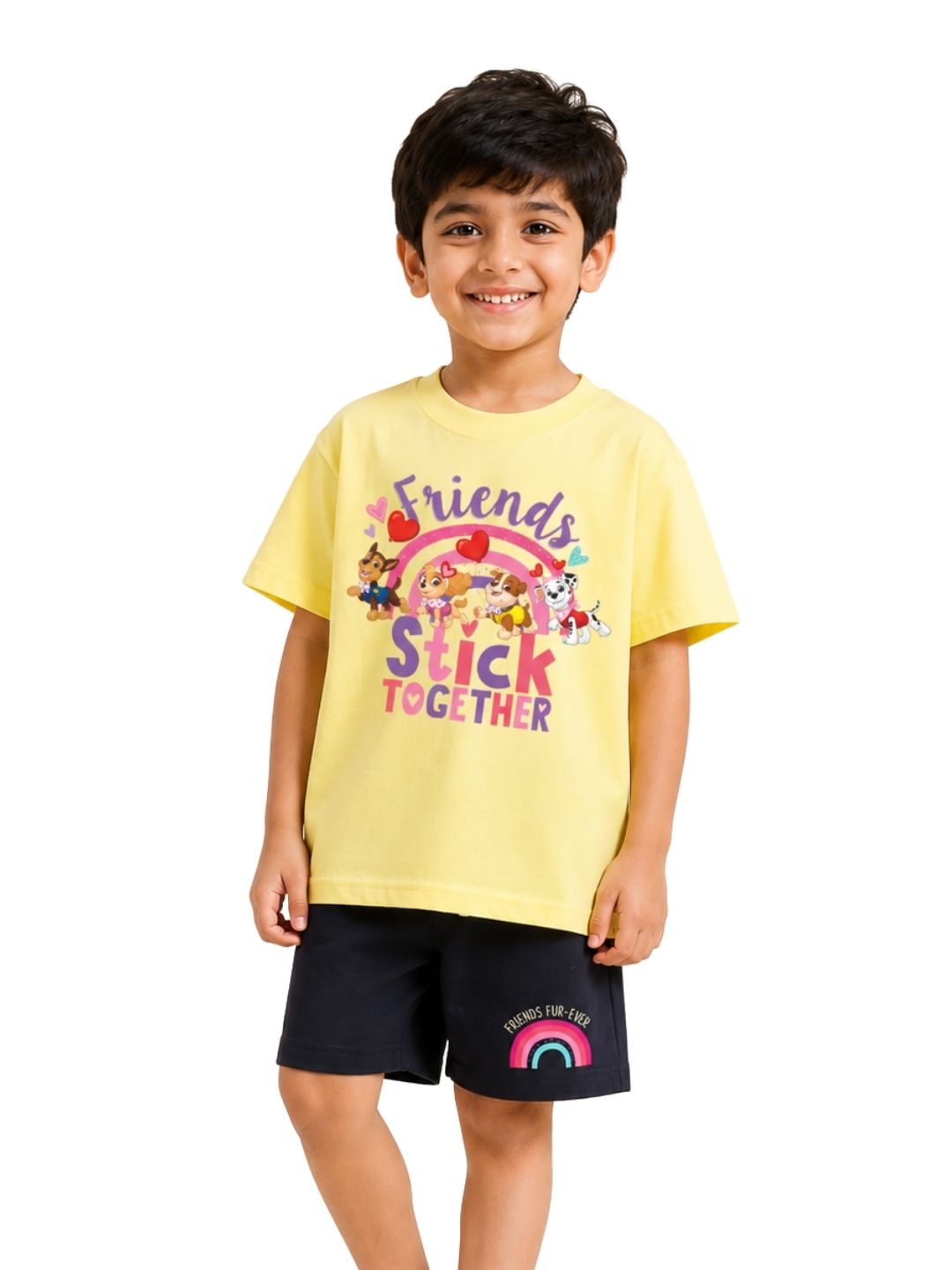 Yellow Paw Patrol Friends “Stick Together” Rainbow Co-Ord Set for Girls