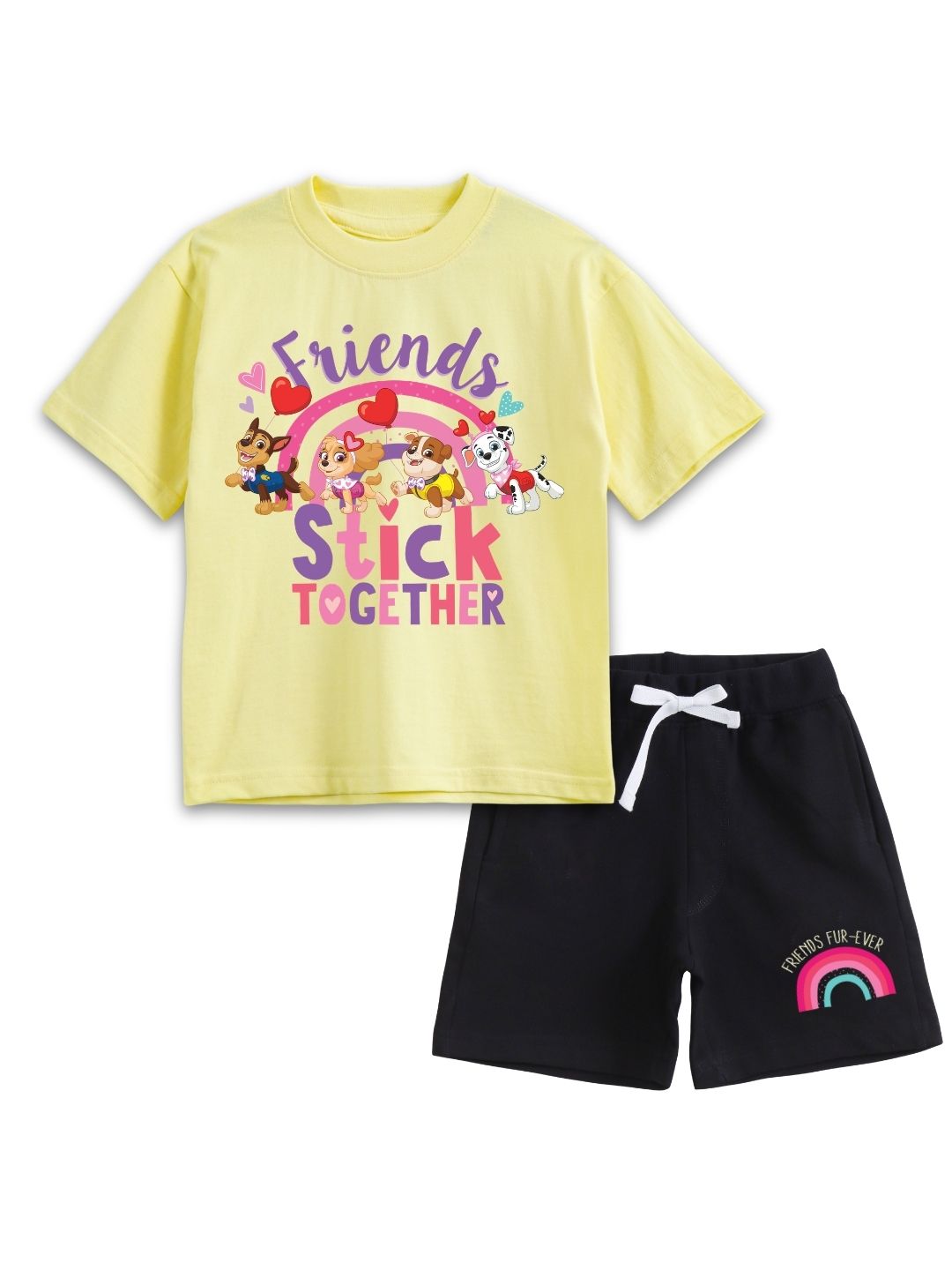 Yellow Paw Patrol Friends “Stick Together” Rainbow Co-Ord Set for Girls