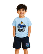 Paw Patrol Chase Graphic Printed Cotton T-Shirt & Shorts Set