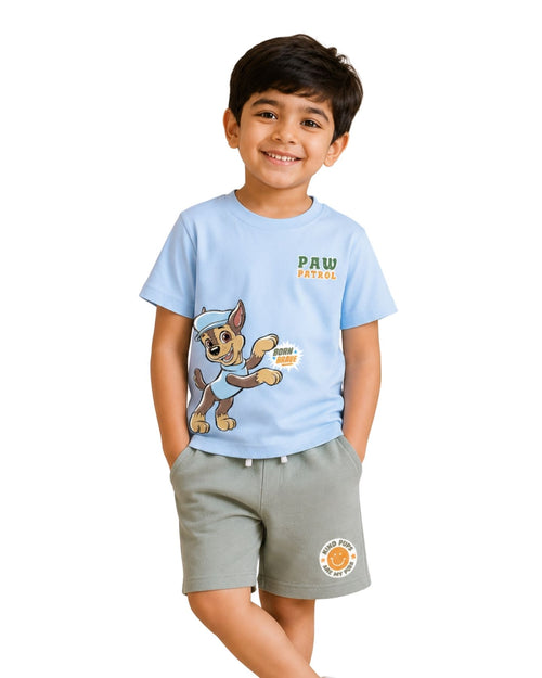 Paw Patrol born brave Graphic Printed Cotton T-Shirt & Shorts Set