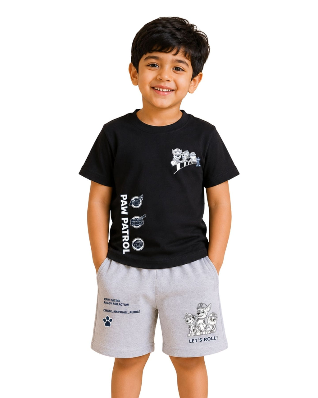 Paw Patrol Lets Roll Graphic Printed Cotton T-Shirt & Shorts Set