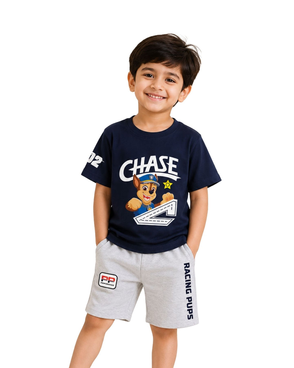 Paw Patrol Chase Racing Pups Graphic Printed Cotton T-Shirt & Shorts Set
