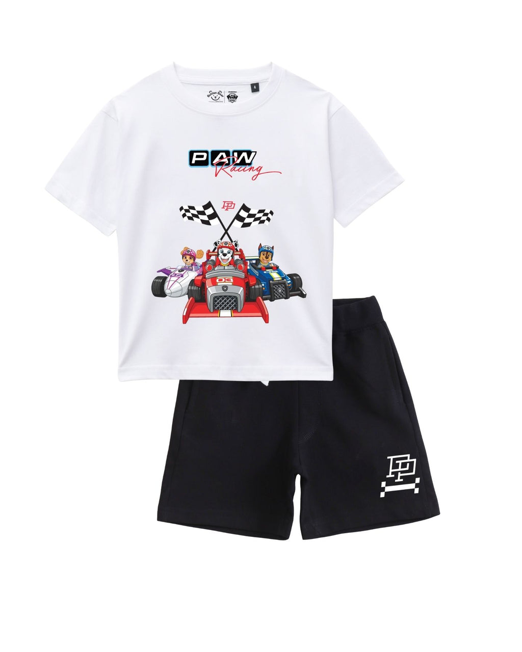 Paw Patrol Racing Graphic Printed Cotton T-Shirt & Shorts Set