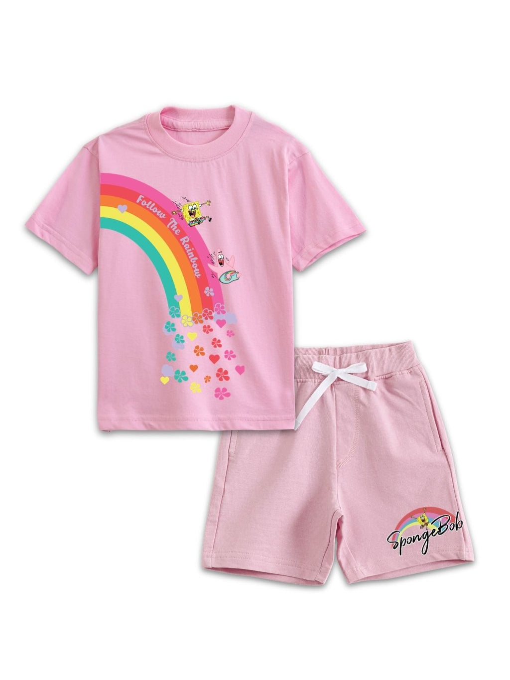 Pastel Pink SpongeBob “Follow The Rainbow” Fun Co-Ord Set for Kids