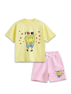Pastel Yellow SpongeBob “I Love Me” Cute Co-Ord Set for Girls