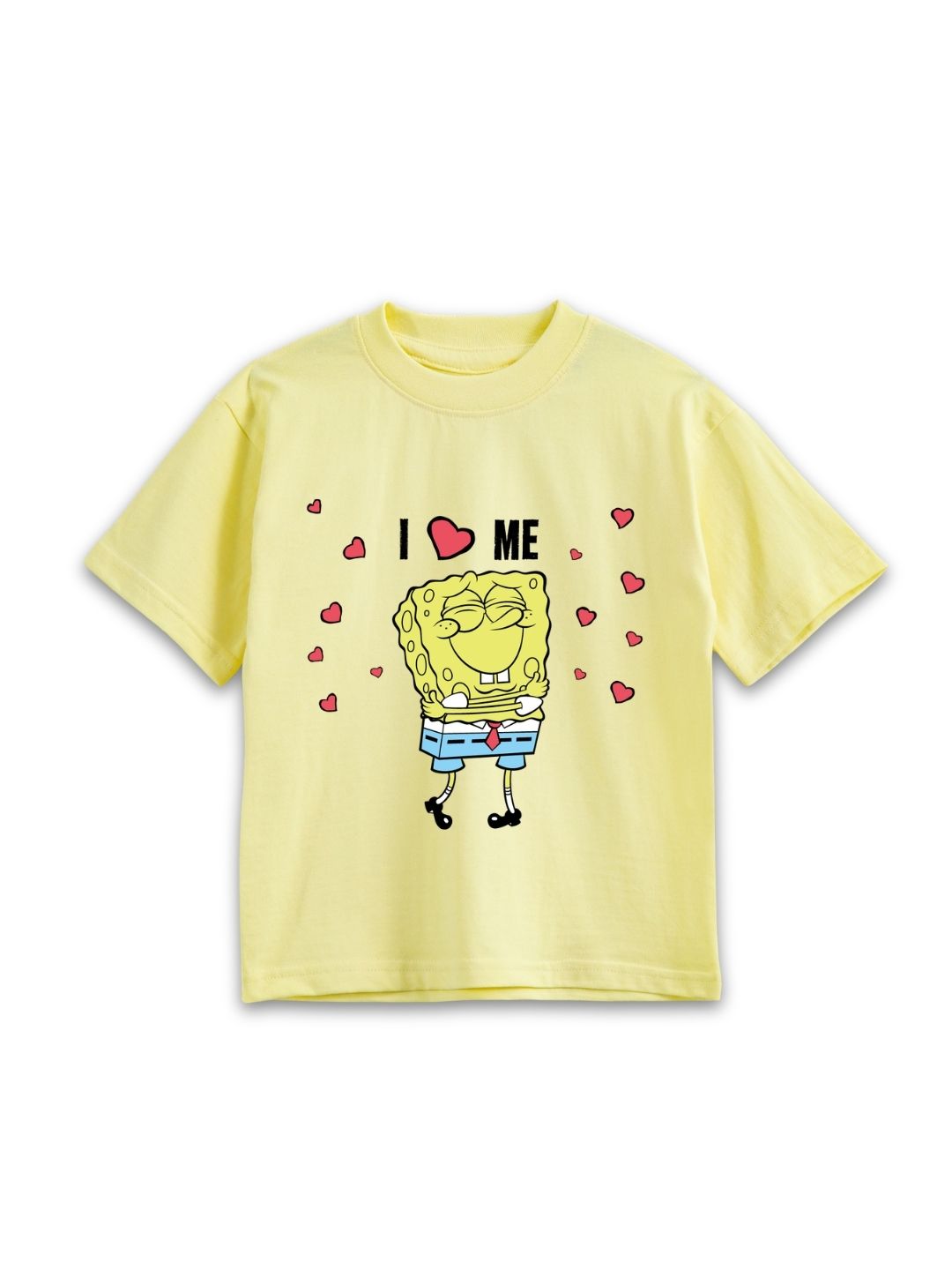 Pastel Yellow SpongeBob “I Love Me” Cute Co-Ord Set for Girls