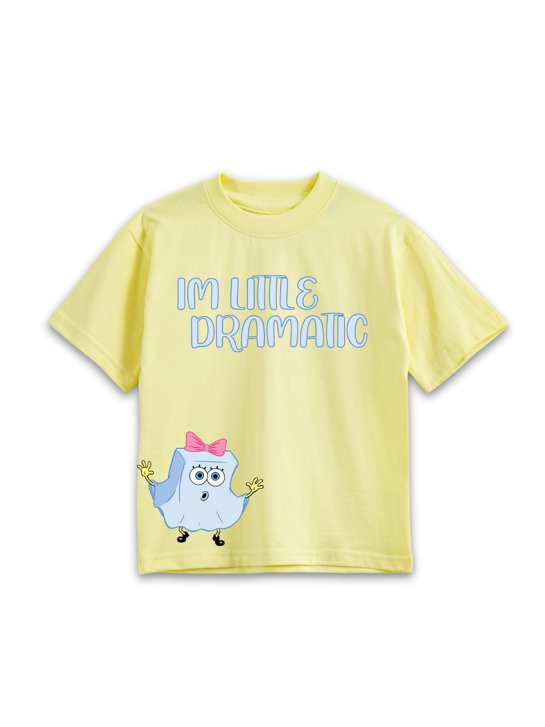 Pastel Yellow SpongeBob “I’m Little Dramatic” Cute Co-Ord Set for Girls