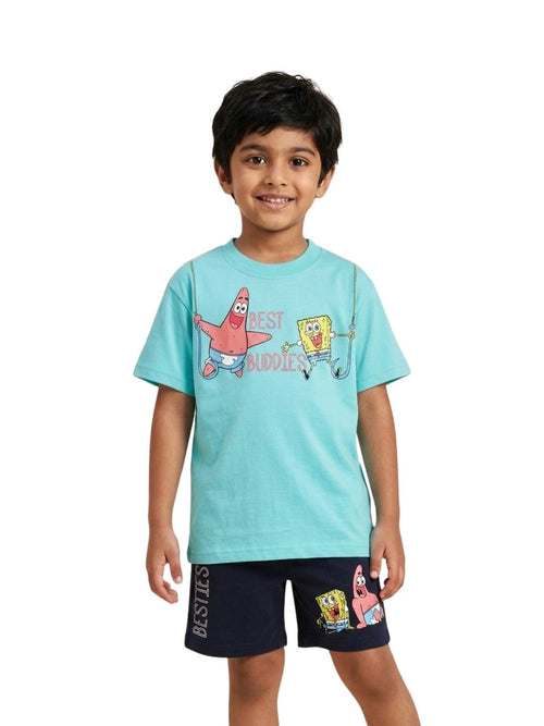 Aqua Blue SpongeBob & Patrick “Best Buddies” Cartoon Co-Ord Set for Kids