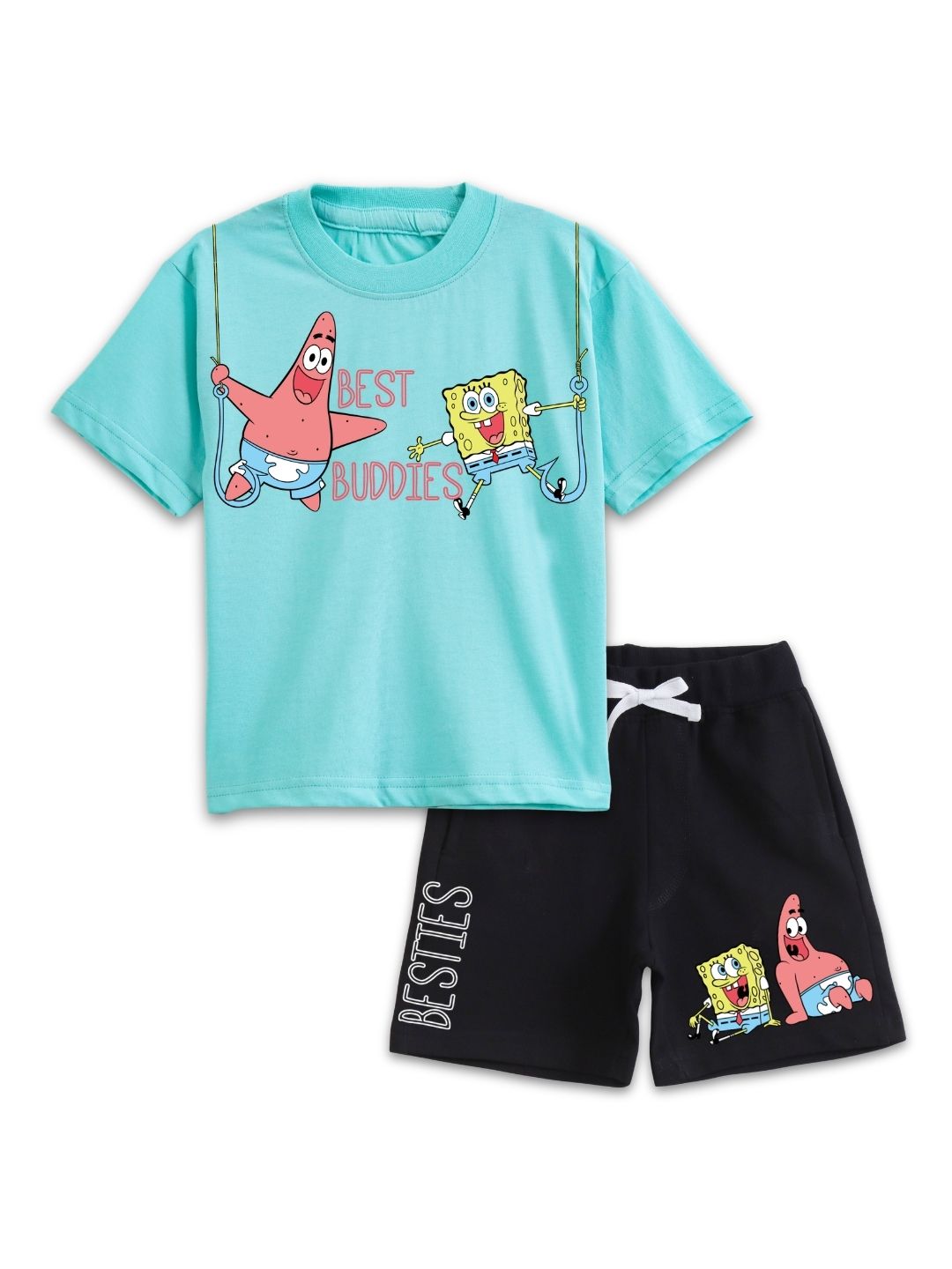 Aqua Blue SpongeBob & Patrick “Best Buddies” Cartoon Co-Ord Set for Kids