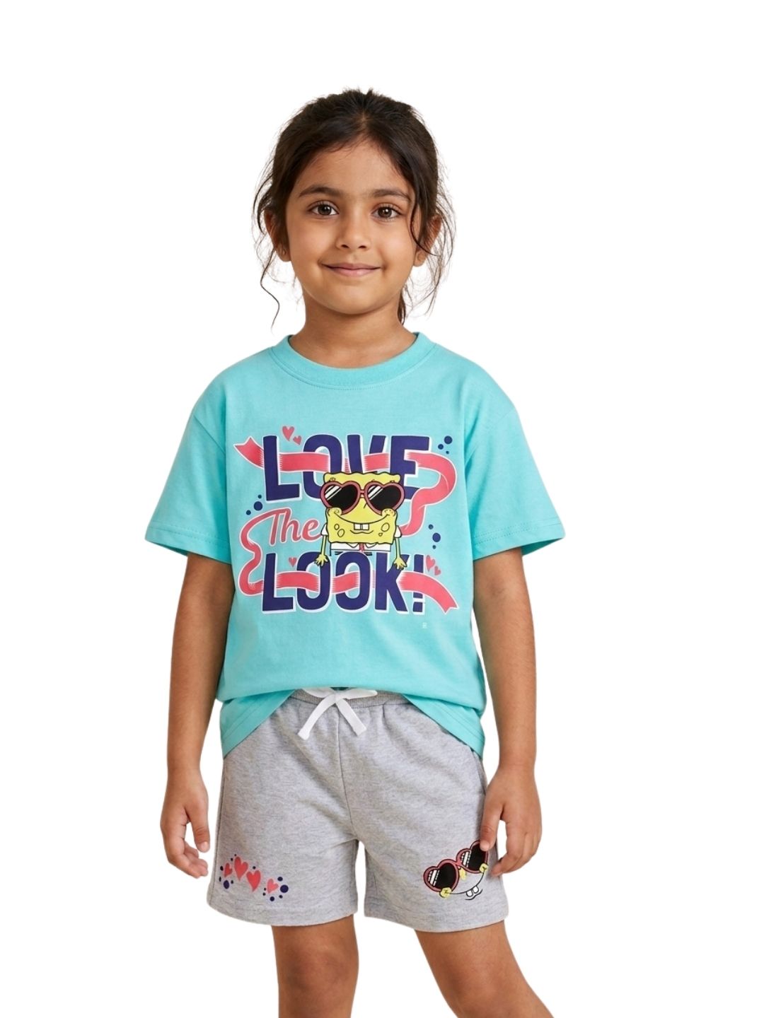 Aqua Blue SpongeBob “Love The Look” Cool Sunglasses Graphic T-Shirt for Kids