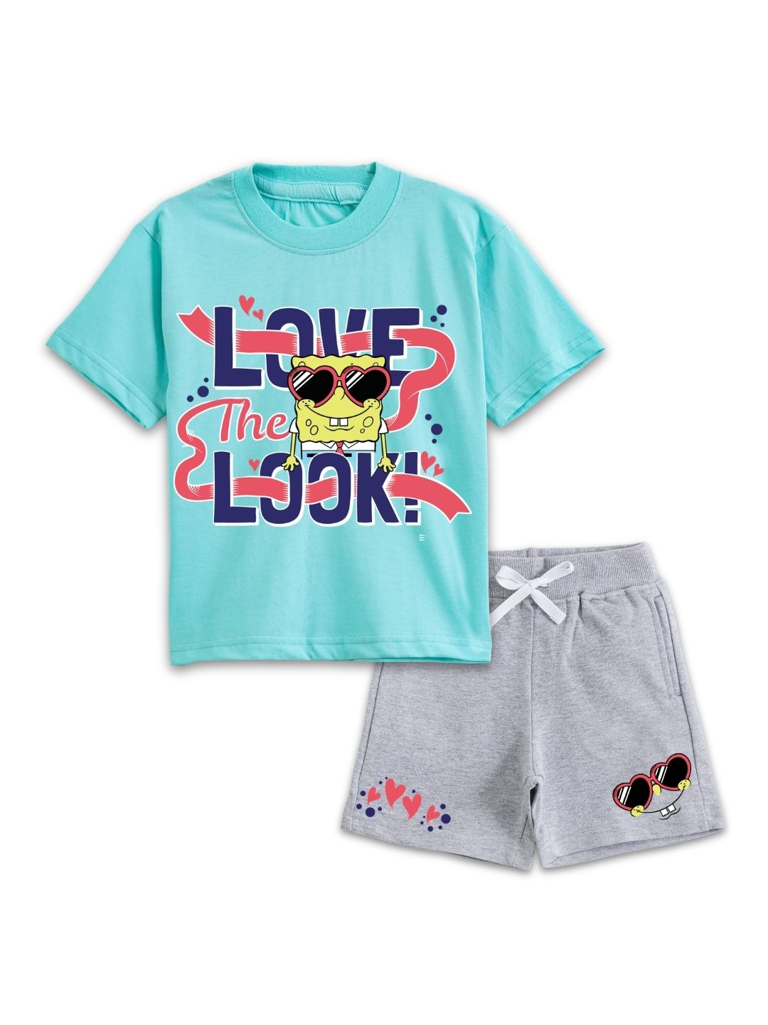 Aqua Blue SpongeBob “Love The Look” Cool Sunglasses Graphic T-Shirt for Kids