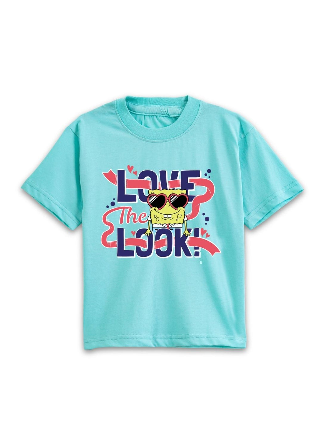 Aqua Blue SpongeBob “Love The Look” Cool Sunglasses Graphic T-Shirt for Kids