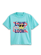 Aqua Blue SpongeBob “Love The Look” Cool Sunglasses Graphic T-Shirt for Kids