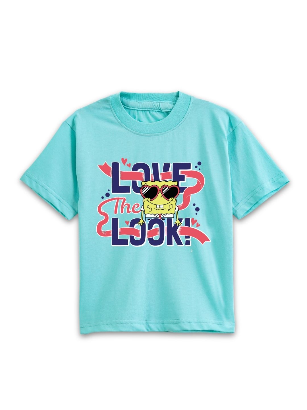 Aqua Blue SpongeBob “Love The Look” Cool Sunglasses Graphic T-Shirt for Kids