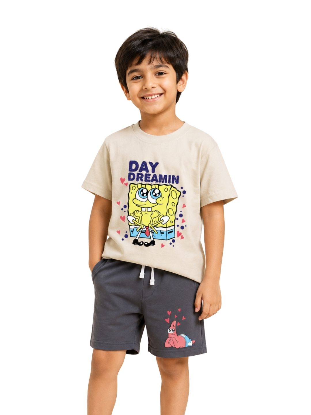 Beige SpongeBob “Day Dreamin” Cute Cartoon Graphic T-Shirt for Kids