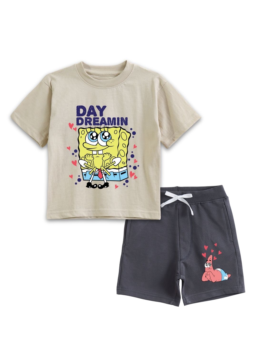 Beige SpongeBob “Day Dreamin” Cute Cartoon Graphic T-Shirt for Kids