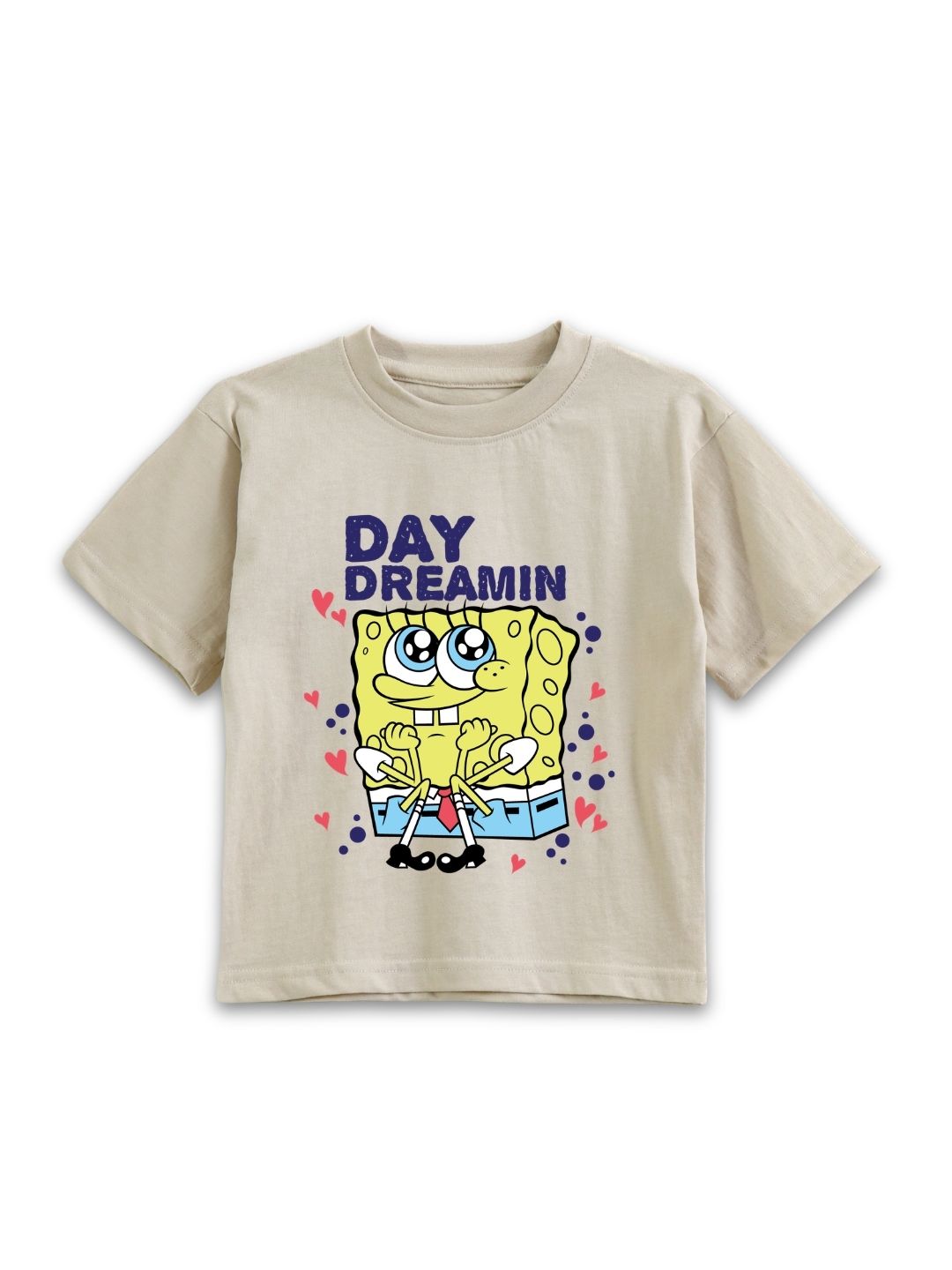 Beige SpongeBob “Day Dreamin” Cute Cartoon Graphic T-Shirt for Kids