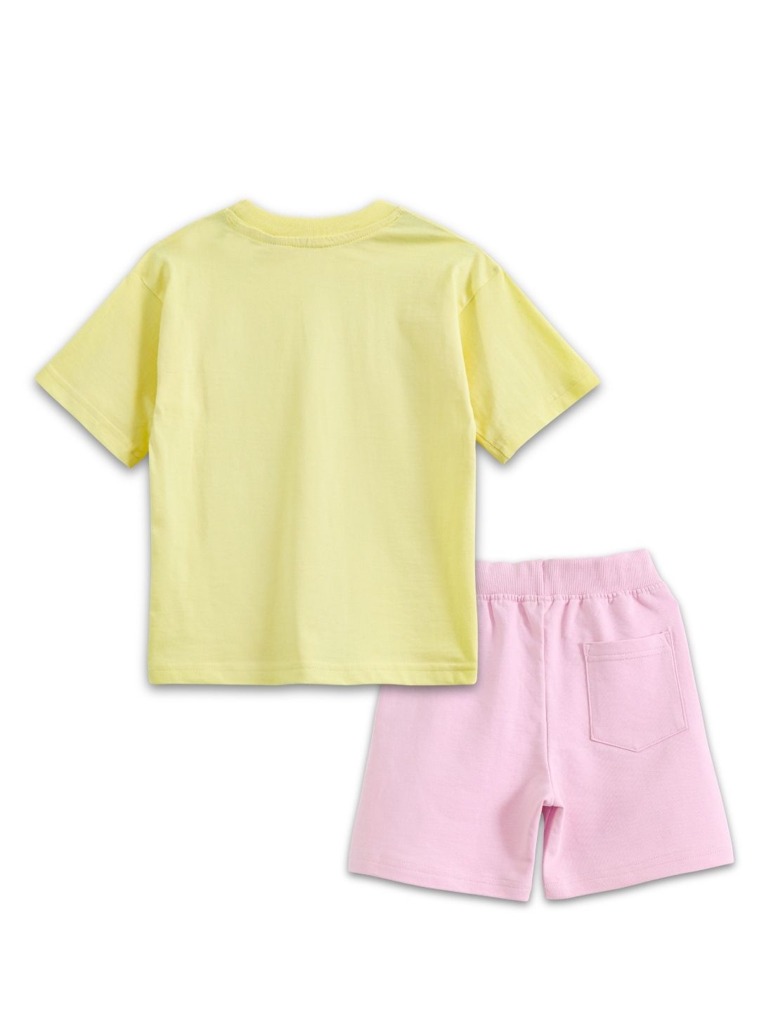 Pastel Yellow SpongeBob Cute Face & Pink Bow Cartoon Co-Ord Set for Girls