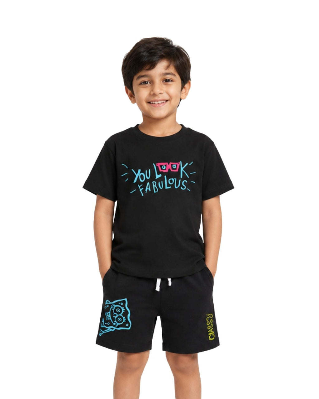 SpongeBob Look Fabulous Graphic Printed Cotton T-Shirt & Shorts Set