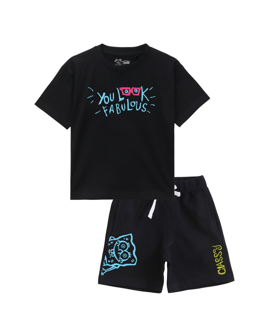 SpongeBob Look Fabulous Graphic Printed Cotton T-Shirt & Shorts Set
