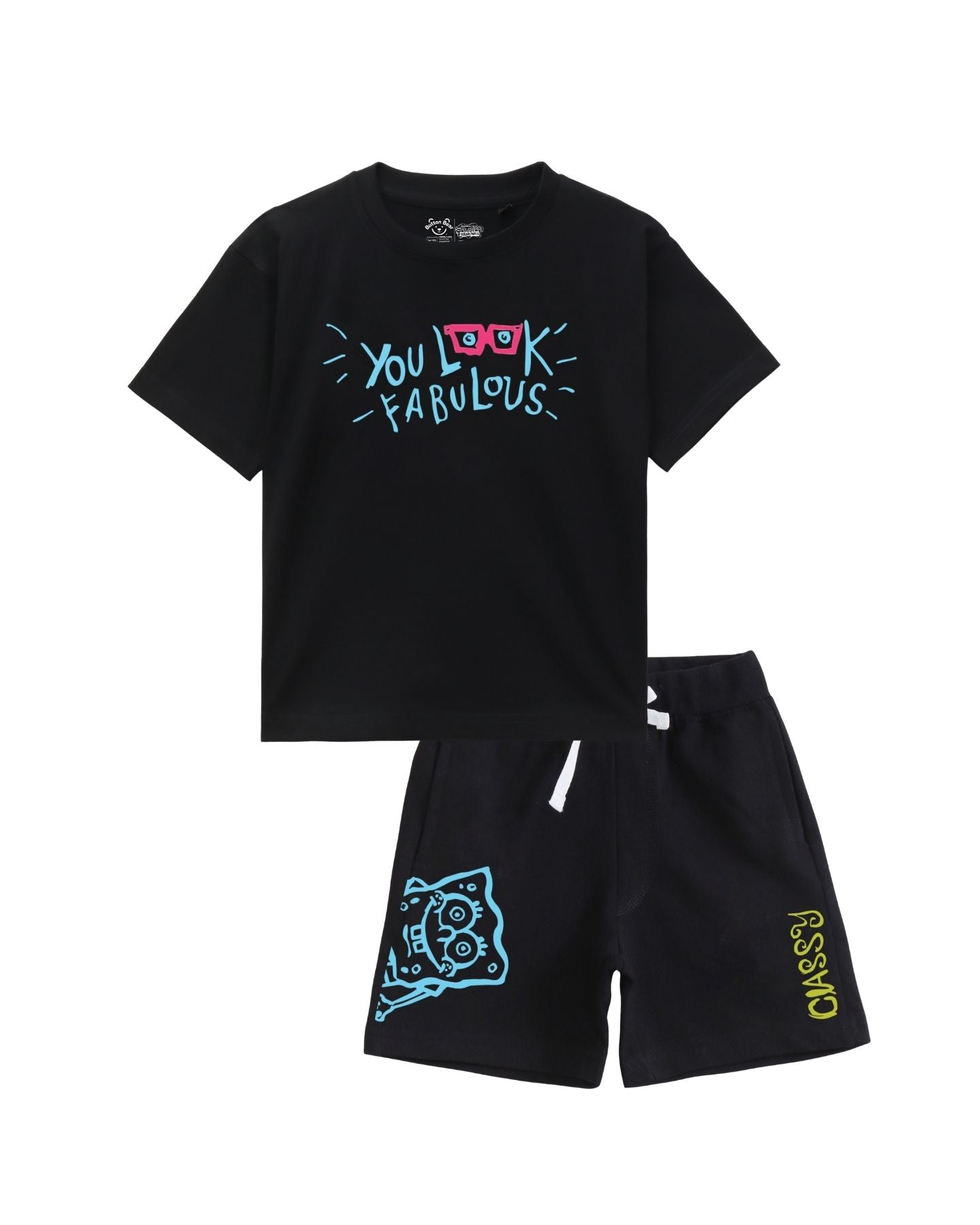 SpongeBob Look Fabulous Graphic Printed Cotton T-Shirt & Shorts Set