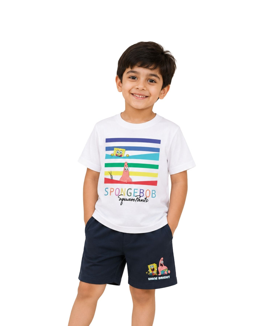 SpongeBob SquarePants Graphic Printed Cotton T-Shirt & Shorts Set