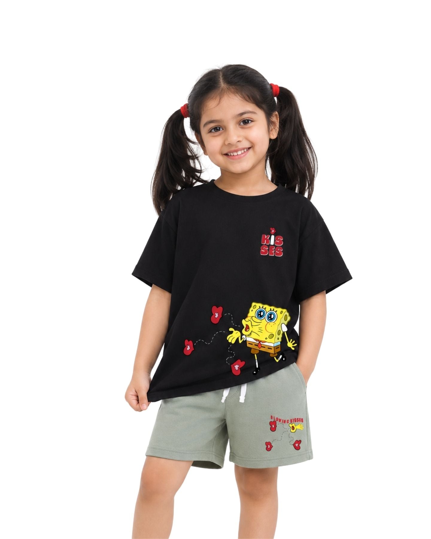 SpongeBob SquarePants "Blowing Kisses" Graphic Printed Cotton T-Shirt & Shorts Set