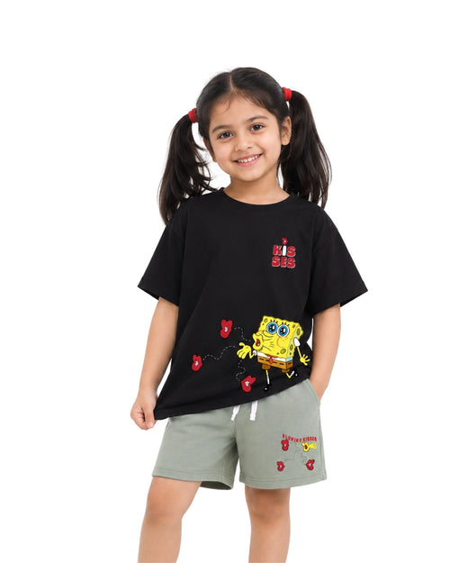 SpongeBob SquarePants "Blowing Kisses" Graphic Printed Cotton T-Shirt & Shorts Set